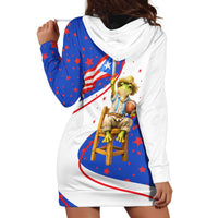 Puerto Rico Coquí Frog Football Fan Hoodie Dress Whimsical Cartoon Style with Patriotic Elements