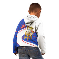 Puerto Rico Coquí Frog Football Fan Kid Hoodie Whimsical Cartoon Style with Patriotic Elements
