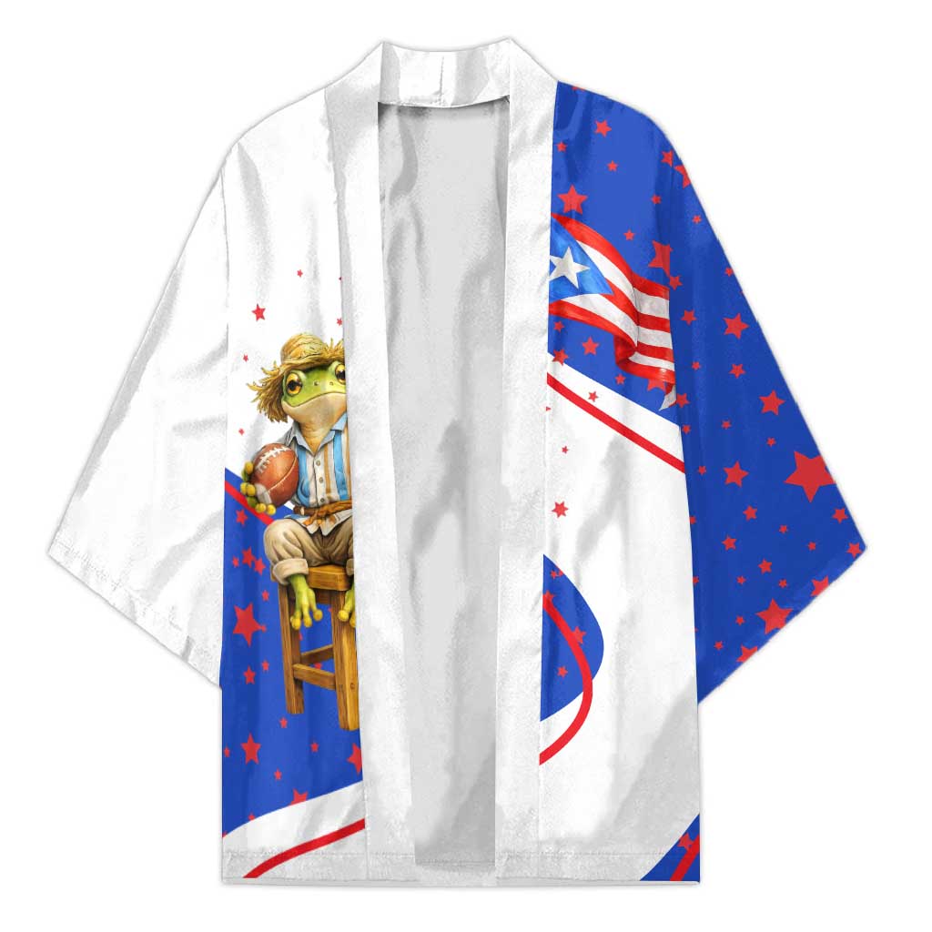 Puerto Rico Coquí Frog Football Fan Kimono Whimsical Cartoon Style with Patriotic Elements