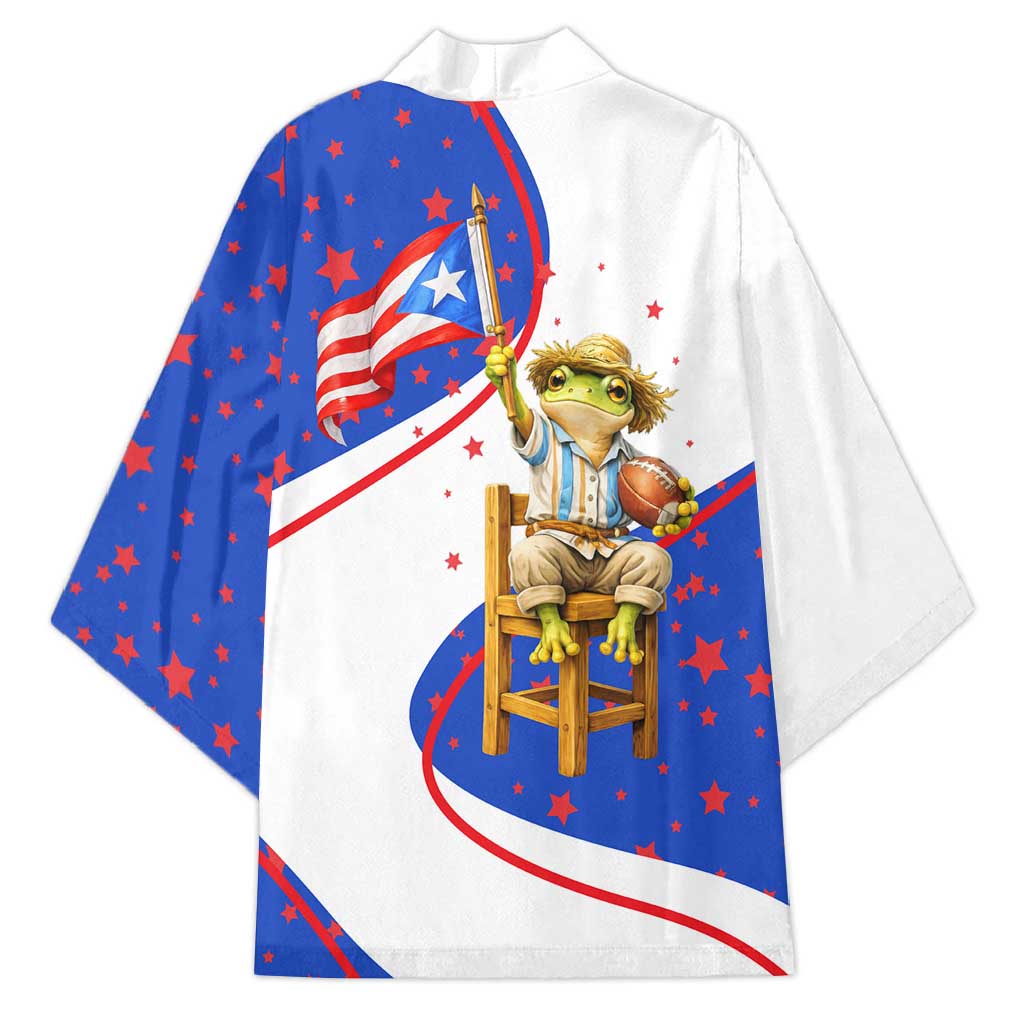 Puerto Rico Coquí Frog Football Fan Kimono Whimsical Cartoon Style with Patriotic Elements