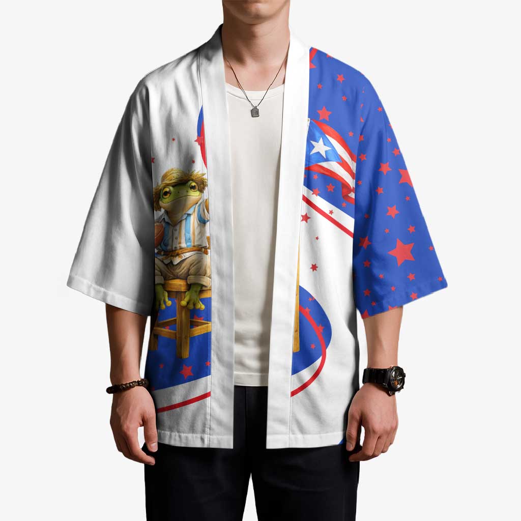 Puerto Rico Coquí Frog Football Fan Kimono Whimsical Cartoon Style with Patriotic Elements