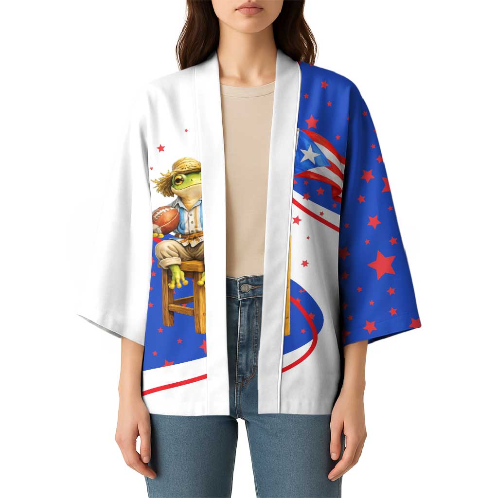 Puerto Rico Coquí Frog Football Fan Kimono Whimsical Cartoon Style with Patriotic Elements