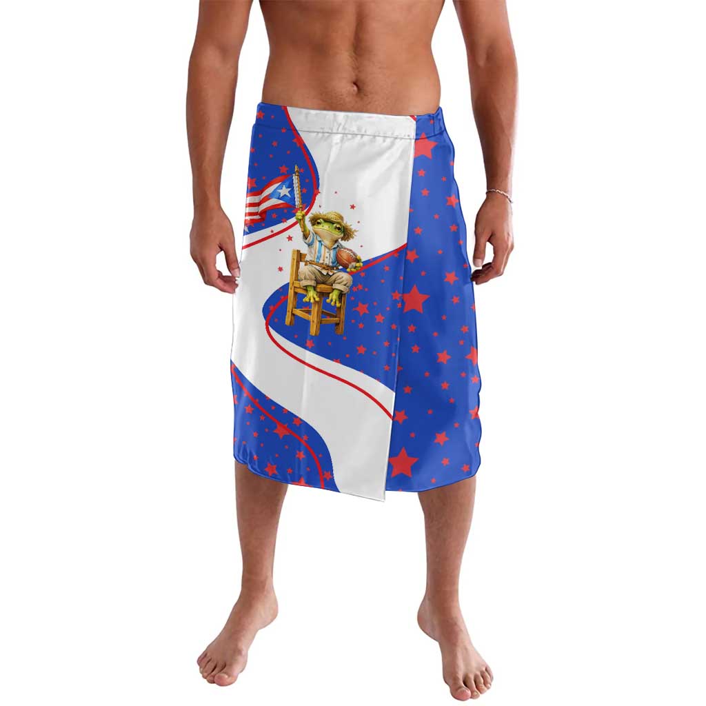 Puerto Rico Coquí Frog Football Fan Lavalava Whimsical Cartoon Style with Patriotic Elements