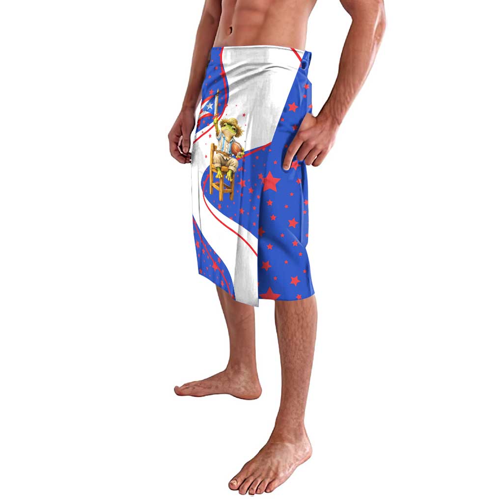 Puerto Rico Coquí Frog Football Fan Lavalava Whimsical Cartoon Style with Patriotic Elements