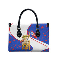 Puerto Rico Coquí Frog Football Fan Leather Bag Whimsical Cartoon Style with Patriotic Elements