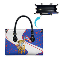 Puerto Rico Coquí Frog Football Fan Leather Bag Whimsical Cartoon Style with Patriotic Elements