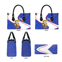 Puerto Rico Coquí Frog Football Fan Leather Bag Whimsical Cartoon Style with Patriotic Elements
