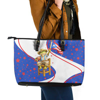 Puerto Rico Coquí Frog Football Fan Leather Tote Bag Whimsical Cartoon Style with Patriotic Elements