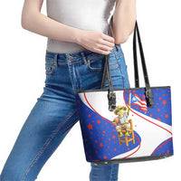 Puerto Rico Coquí Frog Football Fan Leather Tote Bag Whimsical Cartoon Style with Patriotic Elements