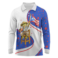 Puerto Rico Coquí Frog Football Fan Long Sleeve Polo Shirt Whimsical Cartoon Style with Patriotic Elements