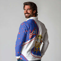 Puerto Rico Coquí Frog Football Fan Long Sleeve Polo Shirt Whimsical Cartoon Style with Patriotic Elements