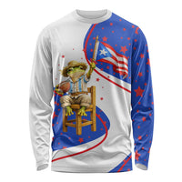 Puerto Rico Coquí Frog Football Fan Long Sleeve Shirt Whimsical Cartoon Style with Patriotic Elements