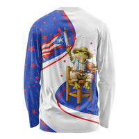 Puerto Rico Coquí Frog Football Fan Long Sleeve Shirt Whimsical Cartoon Style with Patriotic Elements