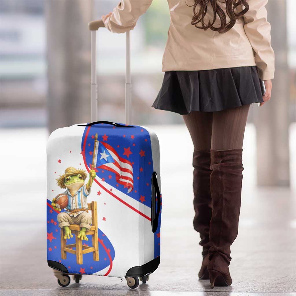 Puerto Rico Coquí Frog Football Fan Luggage Cover Whimsical Cartoon Style with Patriotic Elements