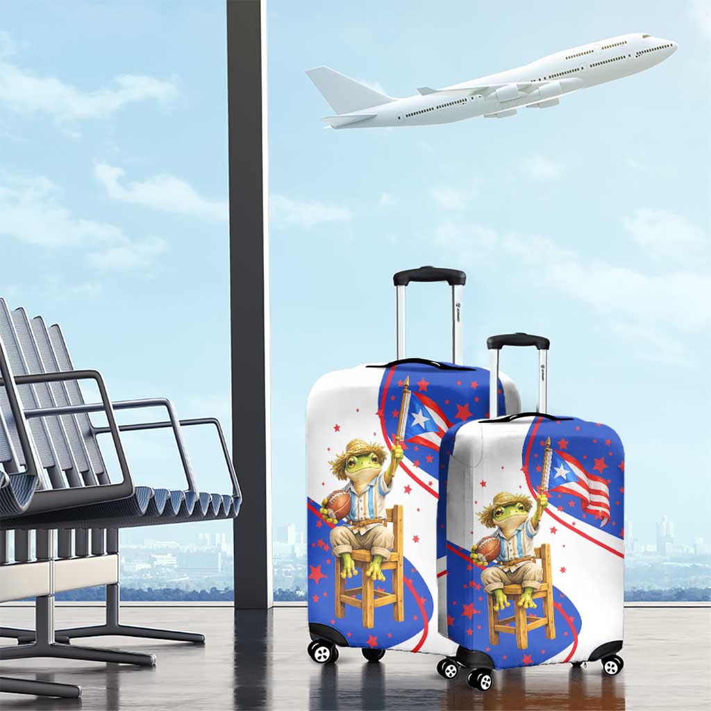 Puerto Rico Coquí Frog Football Fan Luggage Cover Whimsical Cartoon Style with Patriotic Elements