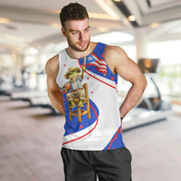 Puerto Rico Coquí Frog Football Fan Men Tank Top Whimsical Cartoon Style with Patriotic Elements