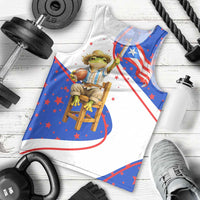 Puerto Rico Coquí Frog Football Fan Men Tank Top Whimsical Cartoon Style with Patriotic Elements