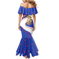Puerto Rico Coquí Frog Football Fan Mermaid Dress Whimsical Cartoon Style with Patriotic Elements