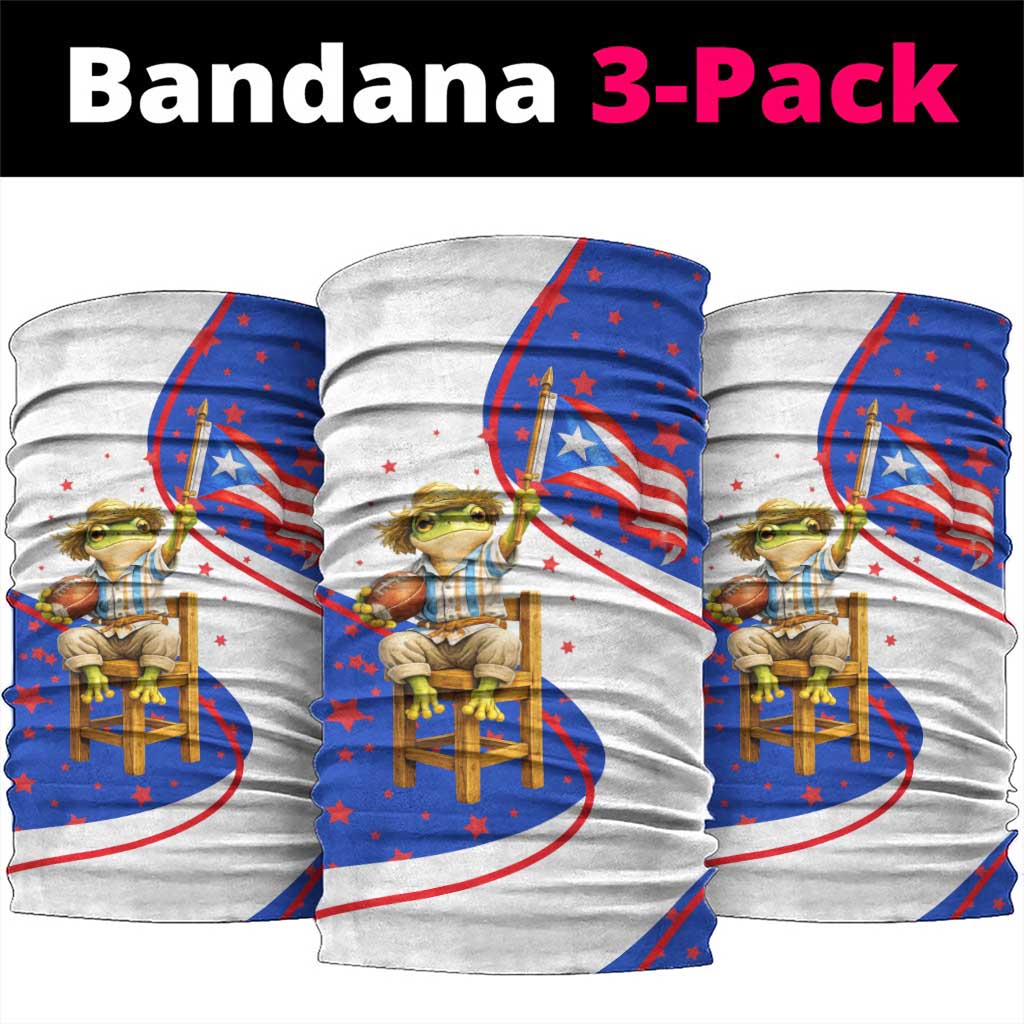 Puerto Rico Coquí Frog Football Fan Neck Gaiter Whimsical Cartoon Style with Patriotic Elements