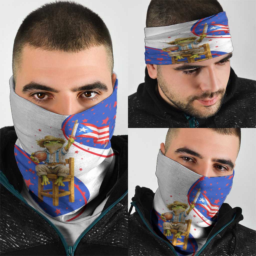 Puerto Rico Coquí Frog Football Fan Neck Gaiter Whimsical Cartoon Style with Patriotic Elements