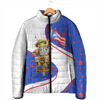 Puerto Rico Coquí Frog Football Fan Padded Jacket Whimsical Cartoon Style with Patriotic Elements