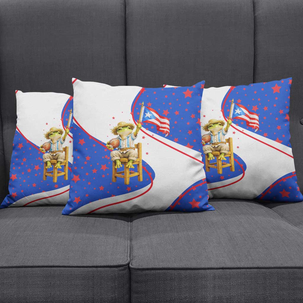 Puerto Rico Coquí Frog Football Fan Pillow Cover Whimsical Cartoon Style with Patriotic Elements