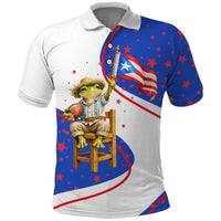 Puerto Rico Coquí Frog Football Fan Polo Shirt Whimsical Cartoon Style with Patriotic Elements