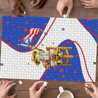 Puerto Rico Coquí Frog Football Fan Puzzle Whimsical Cartoon Style with Patriotic Elements