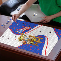 Puerto Rico Coquí Frog Football Fan Puzzle Whimsical Cartoon Style with Patriotic Elements