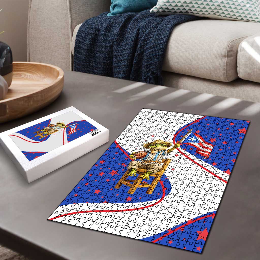 Puerto Rico Coquí Frog Football Fan Puzzle Whimsical Cartoon Style with Patriotic Elements
