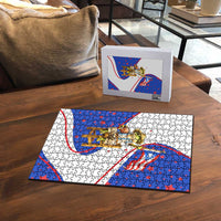 Puerto Rico Coquí Frog Football Fan Puzzle Whimsical Cartoon Style with Patriotic Elements