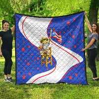 Puerto Rico Coquí Frog Football Fan Quilt Whimsical Cartoon Style with Patriotic Elements