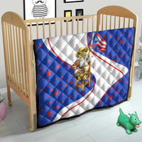 Puerto Rico Coquí Frog Football Fan Quilt Whimsical Cartoon Style with Patriotic Elements