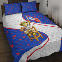 Puerto Rico Coquí Frog Football Fan Quilt Bed Set Whimsical Cartoon Style with Patriotic Elements