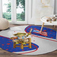 Puerto Rico Coquí Frog Football Fan Round Carpet Whimsical Cartoon Style with Patriotic Elements