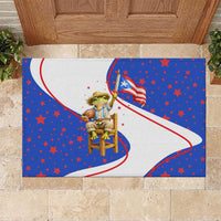 Puerto Rico Coquí Frog Football Fan Rubber Doormat Whimsical Cartoon Style with Patriotic Elements