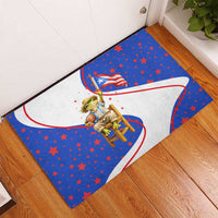 Puerto Rico Coquí Frog Football Fan Rubber Doormat Whimsical Cartoon Style with Patriotic Elements