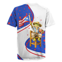 Puerto Rico Coquí Frog Football Fan Rugby Jersey Whimsical Cartoon Style with Patriotic Elements