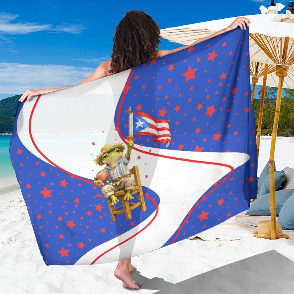 Puerto Rico Coquí Frog Football Fan Sarong Whimsical Cartoon Style with Patriotic Elements