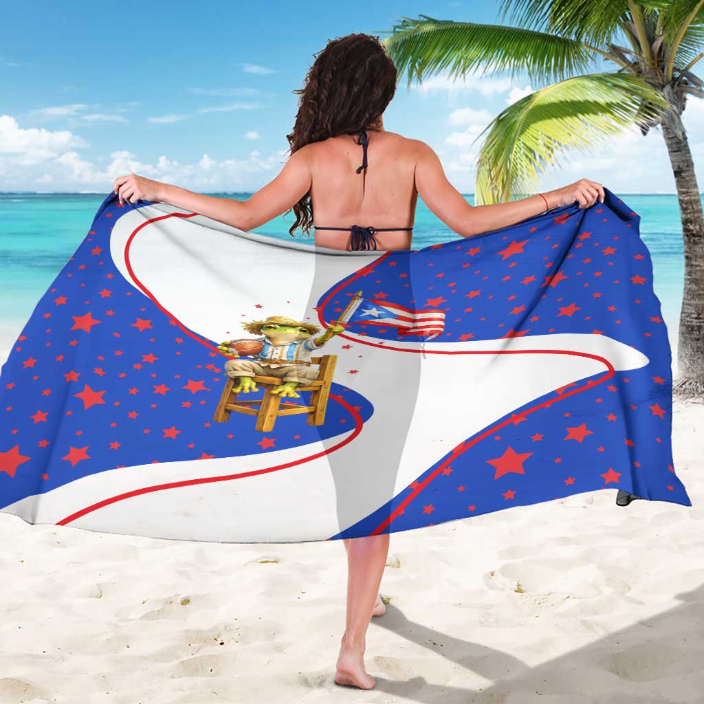 Puerto Rico Coquí Frog Football Fan Sarong Whimsical Cartoon Style with Patriotic Elements