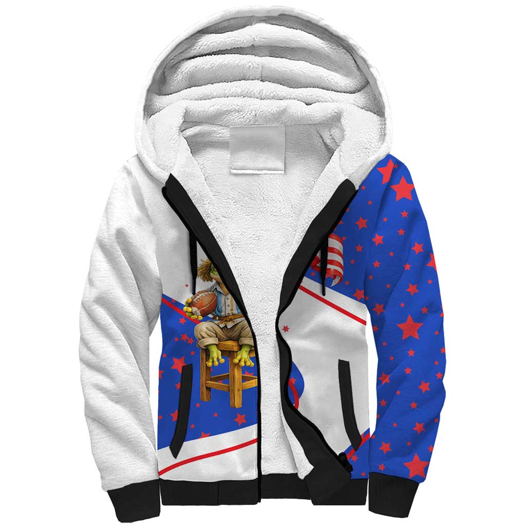 Puerto Rico Coquí Frog Football Fan Sherpa Hoodie Whimsical Cartoon Style with Patriotic Elements