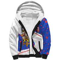 Puerto Rico Coquí Frog Football Fan Sherpa Hoodie Whimsical Cartoon Style with Patriotic Elements