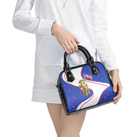 Puerto Rico Coquí Frog Football Fan Shoulder Handbag Whimsical Cartoon Style with Patriotic Elements