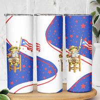 Puerto Rico Coquí Frog Football Fan Skinny Tumbler Whimsical Cartoon Style with Patriotic Elements