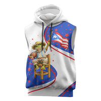 Puerto Rico Coquí Frog Football Fan Sleeveless Hoodie Whimsical Cartoon Style with Patriotic Elements