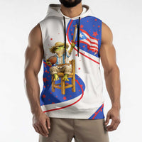 Puerto Rico Coquí Frog Football Fan Sleeveless Hoodie Whimsical Cartoon Style with Patriotic Elements