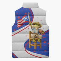 Puerto Rico Coquí Frog Football Fan Sleeveless Puffer Jacket Whimsical Cartoon Style with Patriotic Elements