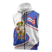 Puerto Rico Coquí Frog Football Fan Sleeveless Zip Hoodie Whimsical Cartoon Style with Patriotic Elements