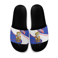 Puerto Rico Coquí Frog Football Fan Slide Sandals Whimsical Cartoon Style with Patriotic Elements
