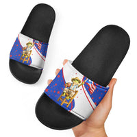 Puerto Rico Coquí Frog Football Fan Slide Sandals Whimsical Cartoon Style with Patriotic Elements